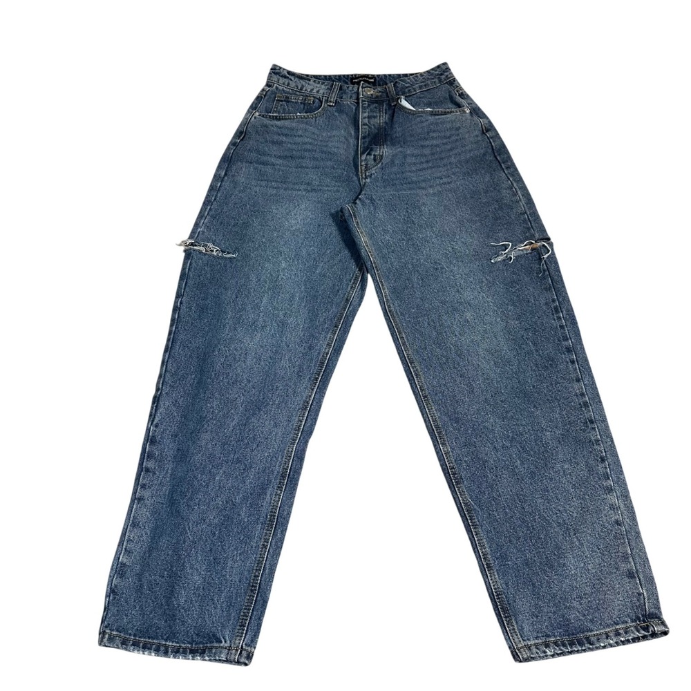 PrettyLittleThing Mid Wash Thigh Split Baggy Boyfriend Jeans 10 UK Size